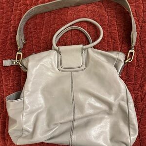 Hobo Gray Leather Tote Bag/Crossbody with extra guitar strap